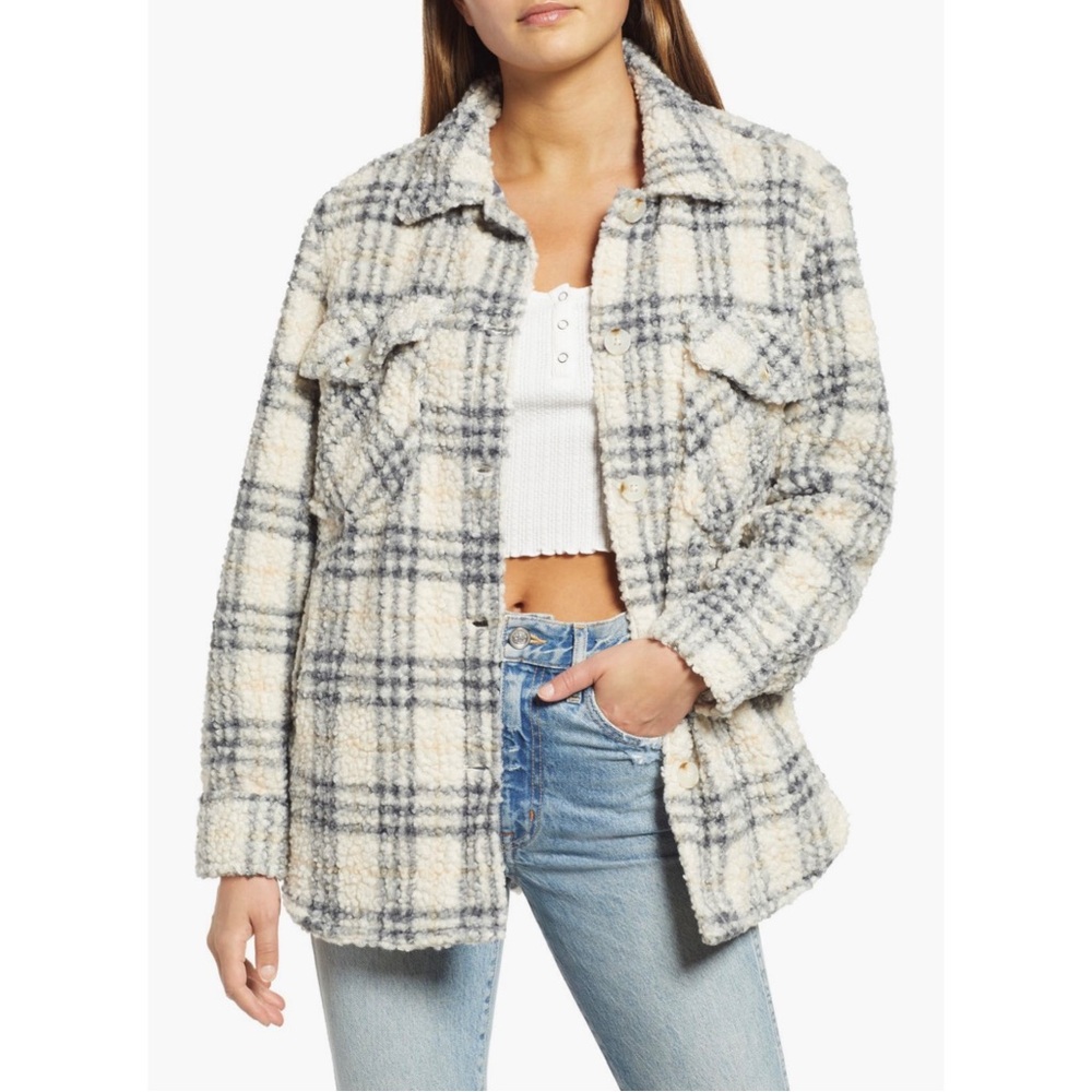Blank NYC Plaid Sherpa Shacket.